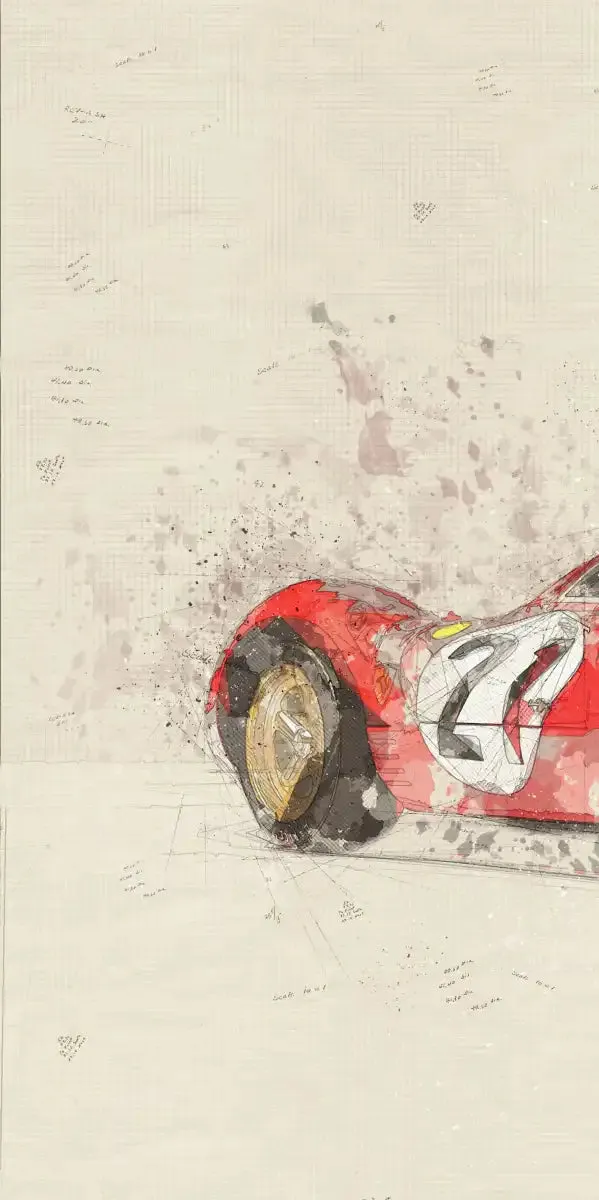 1967 Ferrari 330 P4 Car Rear View Drawing Wall Art