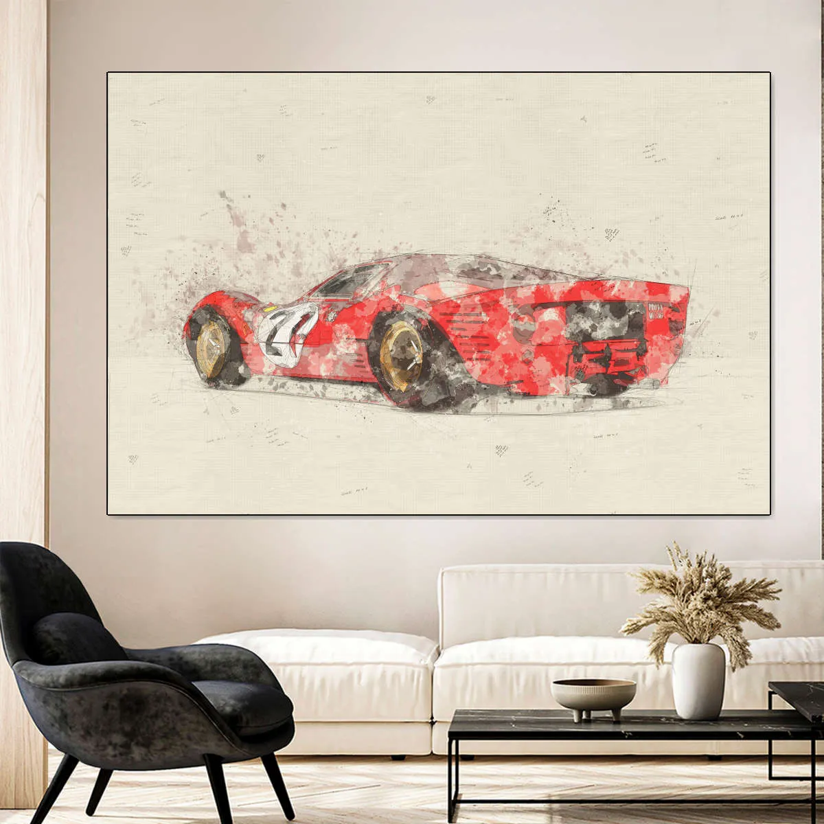 1967 Ferrari 330 P4 Car Rear View Drawing Wall Art