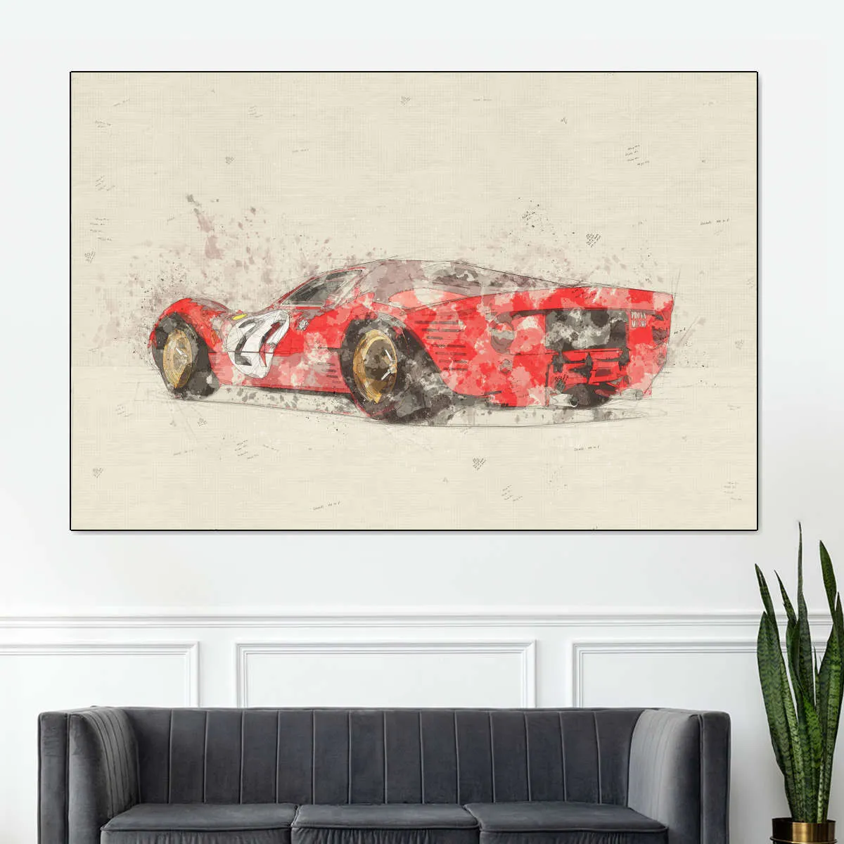 1967 Ferrari 330 P4 Car Rear View Drawing Wall Art