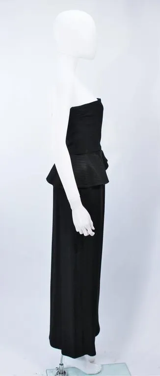 ALBERT NIPON Black Gown with Peplum and Draped Rose Size 6