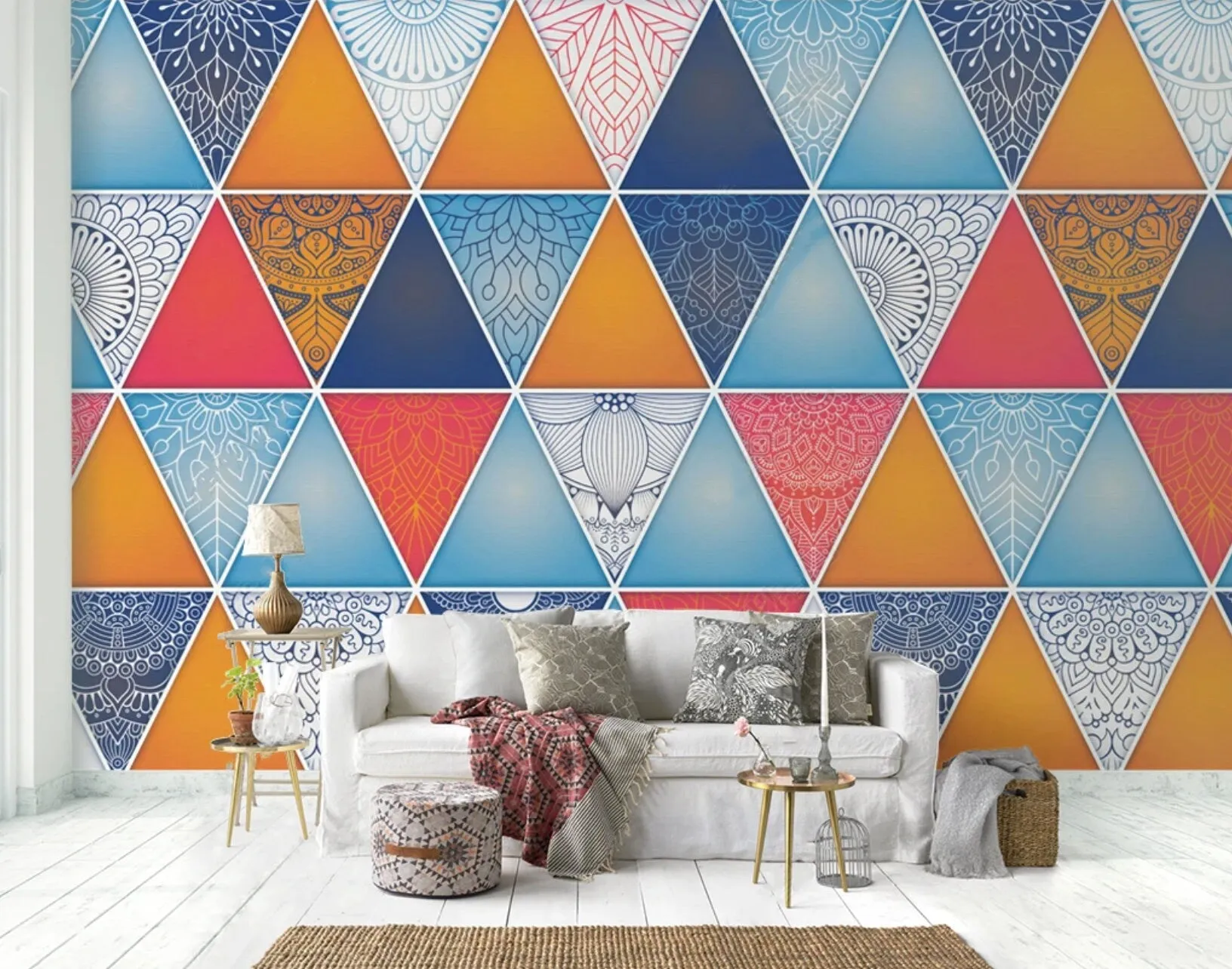 Art deco abstract colorful wallpaper peel and stick scandinavian wall mural,  geometric photo wallpaper adhesive