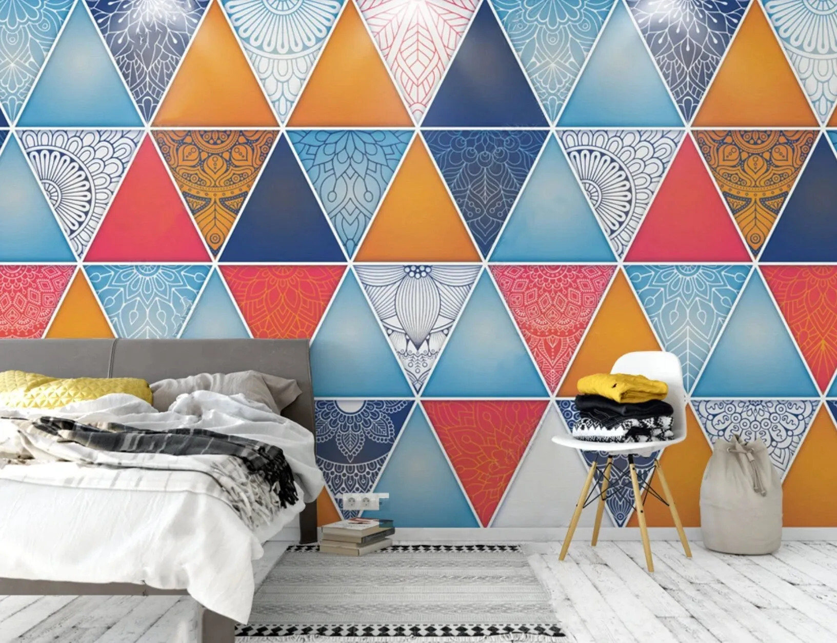 Art deco abstract colorful wallpaper peel and stick scandinavian wall mural,  geometric photo wallpaper adhesive