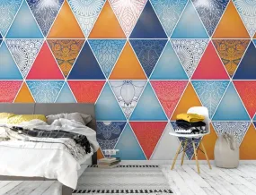 Art deco abstract colorful wallpaper peel and stick scandinavian wall mural,  geometric photo wallpaper adhesive