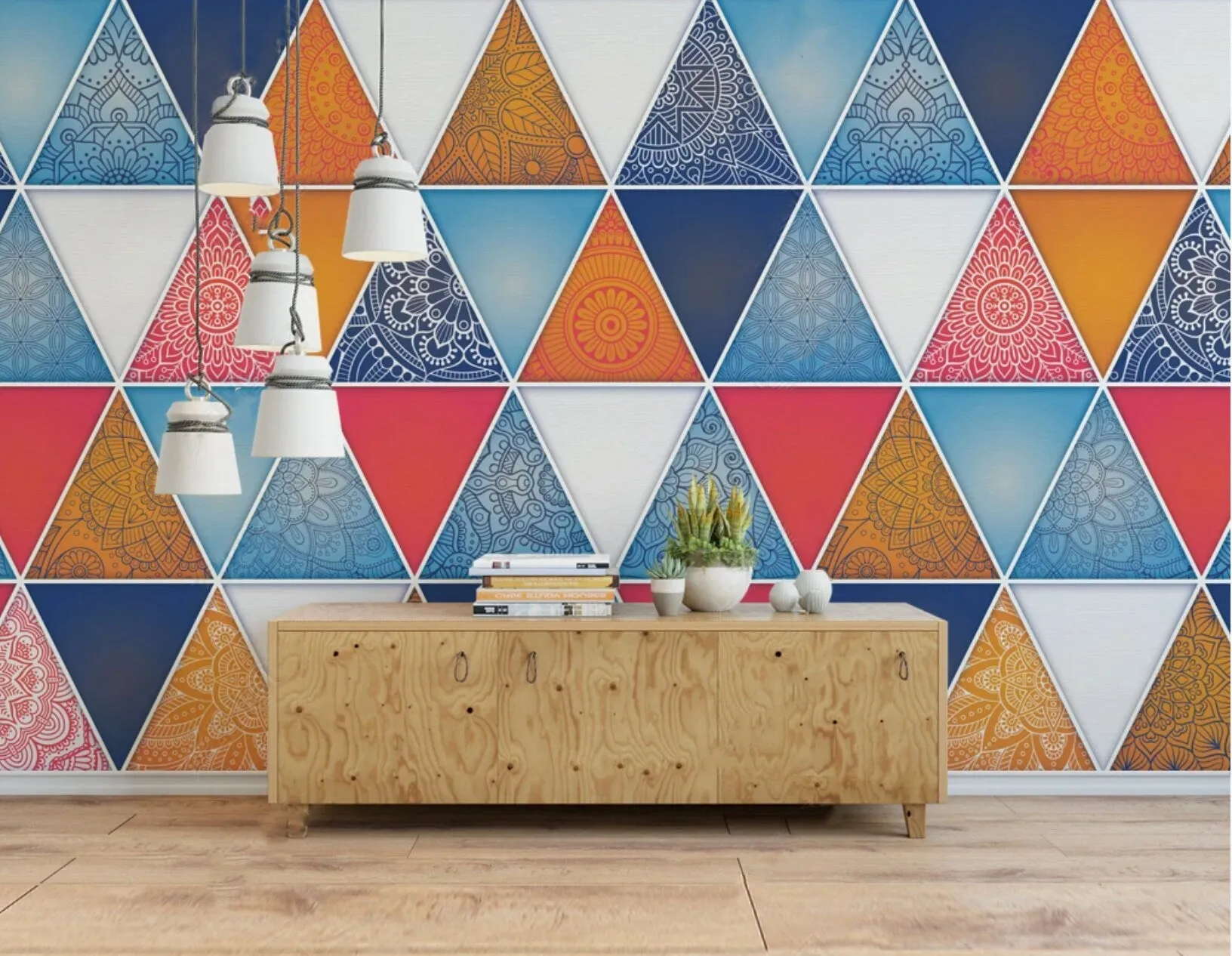 Art deco abstract colorful wallpaper peel and stick scandinavian wall mural,  geometric photo wallpaper adhesive