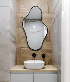 Asymmetrical Irregular Bathroom Decor Mirror with White Wooden Finish