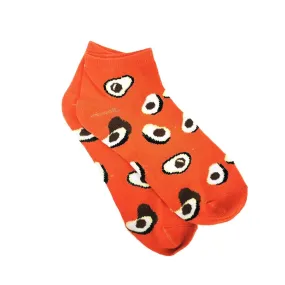 Avocado Pattern on an Orange Ankle Sock (Adult Medium - Women's Shoe Sizes 5-10)