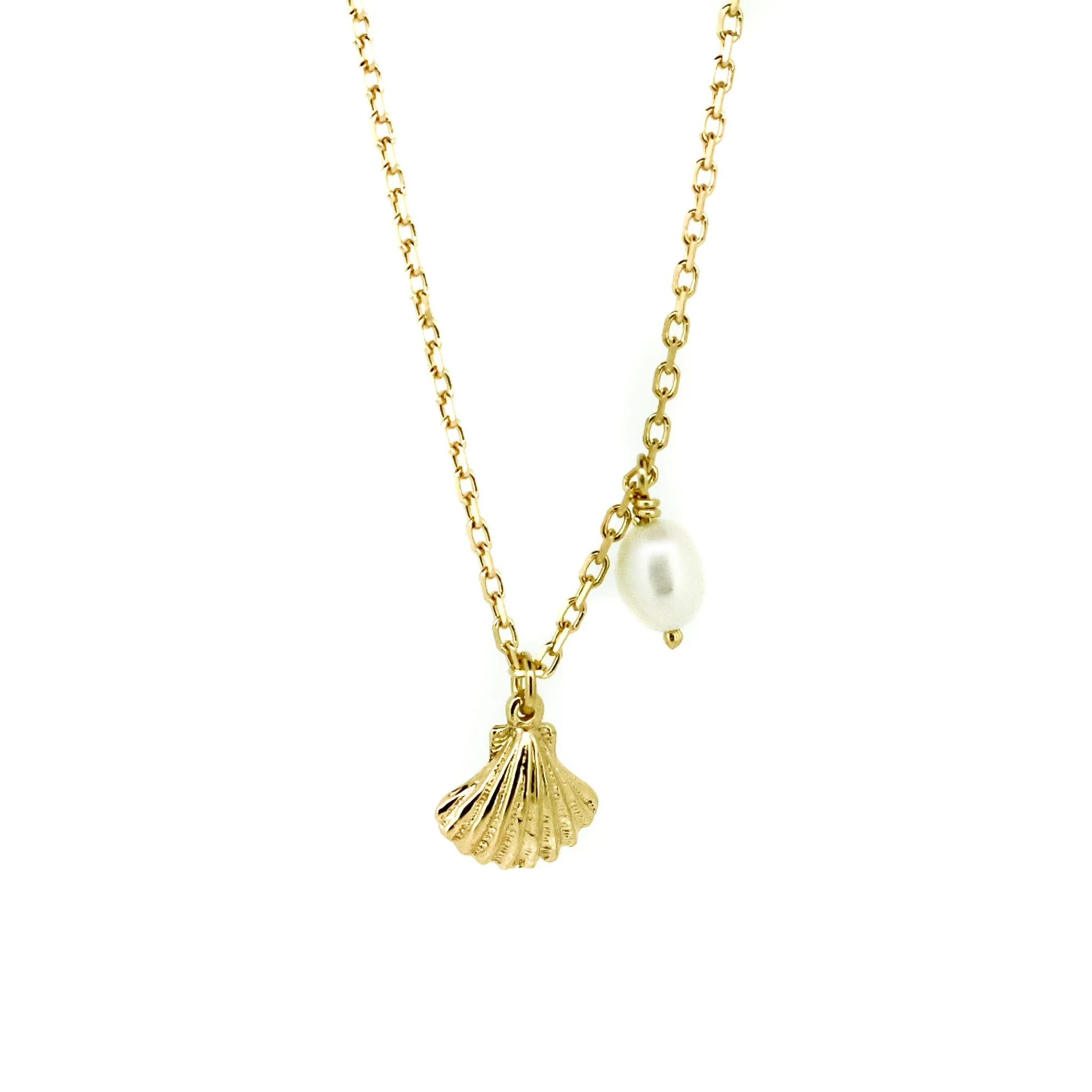 Beach Love Shell Pearl Necklace Gold