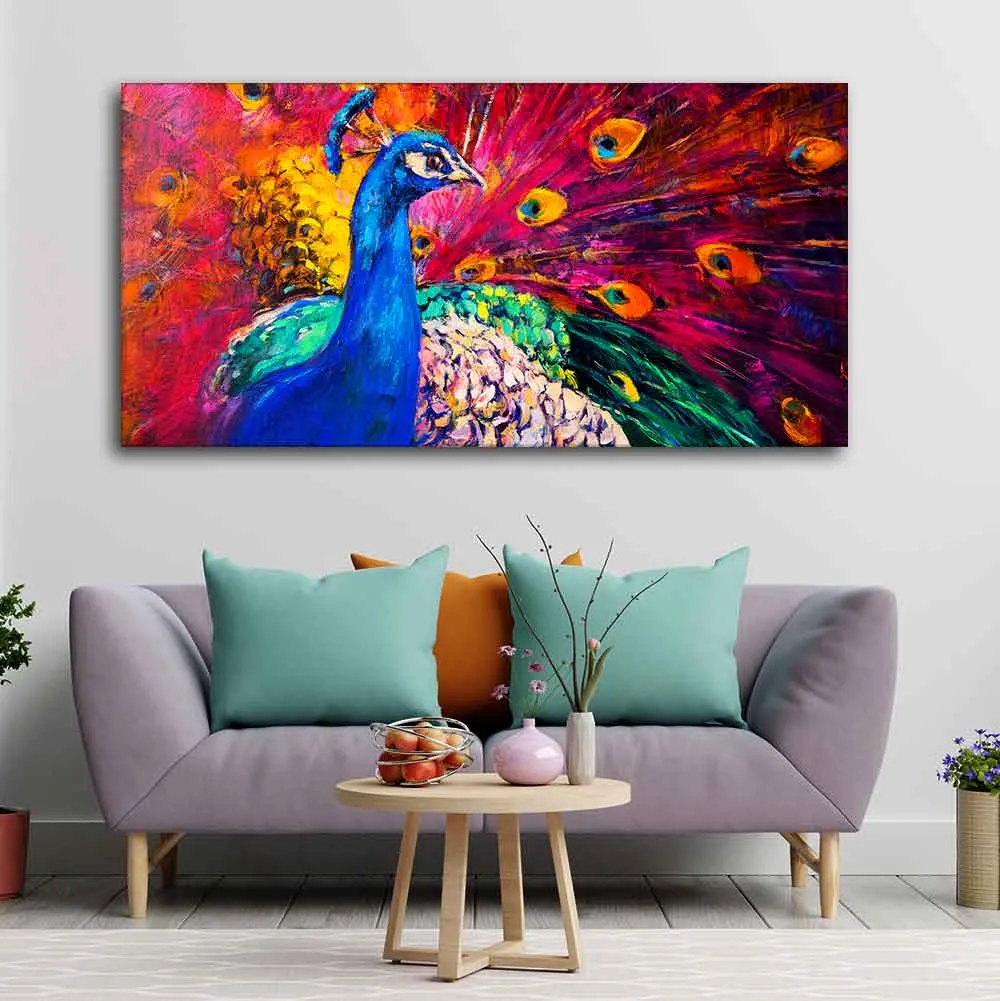 Beautiful Colorful Peacock Premium Canvas Wall Painting