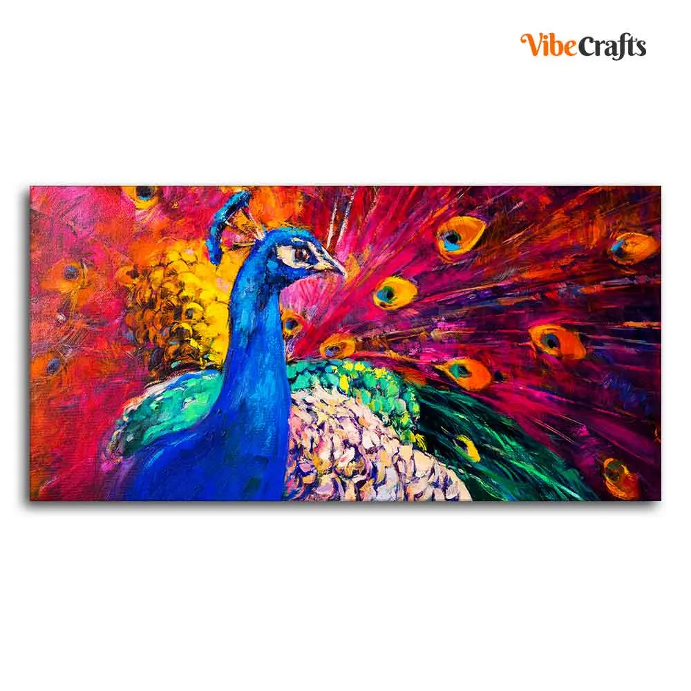 Beautiful Colorful Peacock Premium Canvas Wall Painting