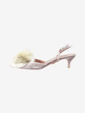 Beige pompom slingback mules - size EU 37