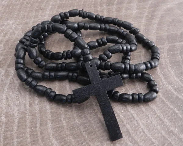 Black Coco Bead Rosary Necklace