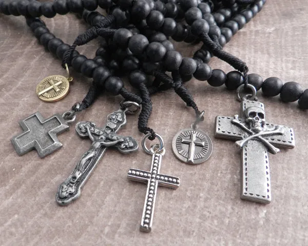 Black Coco Bead Rosary Necklace