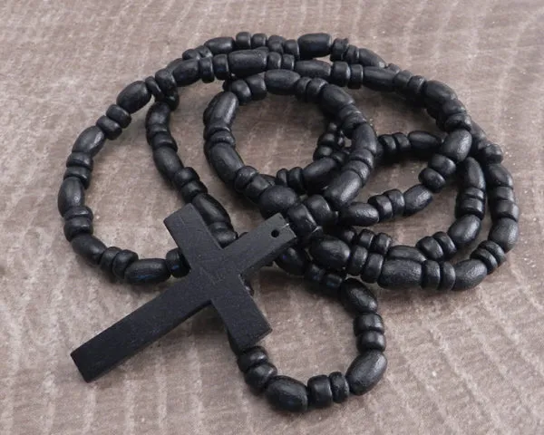 Black Coco Bead Rosary Necklace