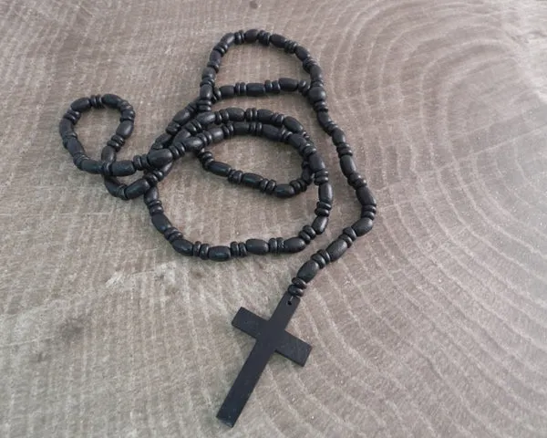 Black Coco Bead Rosary Necklace