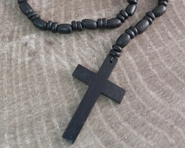 Black Coco Bead Rosary Necklace