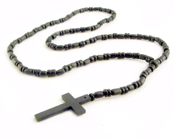 Black Coco Bead Rosary Necklace