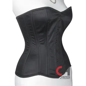 Black Cotton Overbust Corset Steel Boned