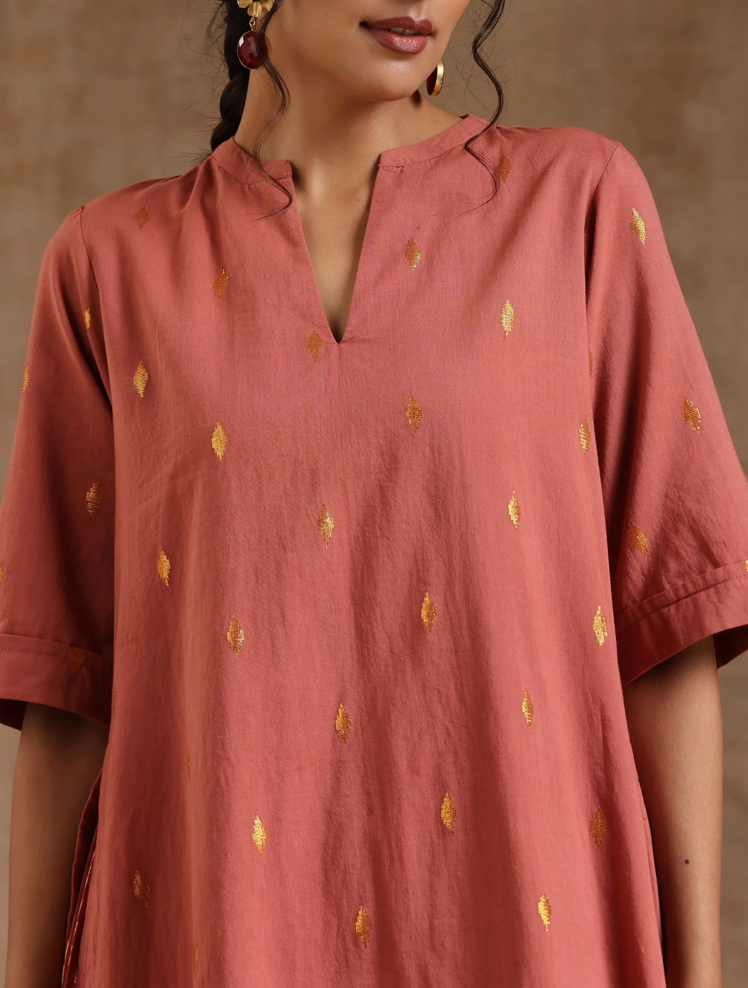 Blush Gold Cotton Relaxed High-Low Kurta Set