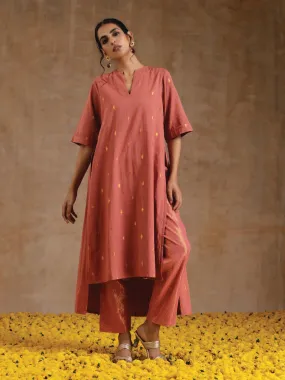 Blush Gold Cotton Relaxed High-Low Kurta Set