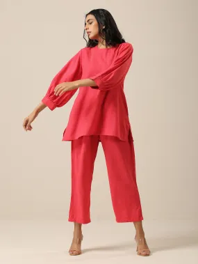 Bright Pink Slub Texture Baggy Sleeve Co-Ord Set