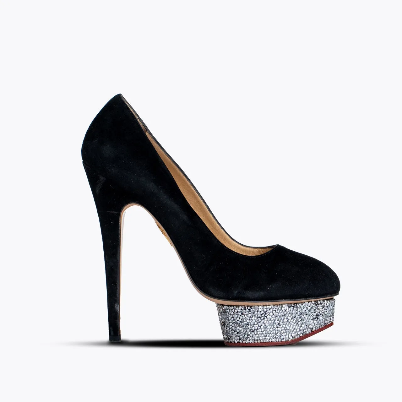 CHARLOTTE OLYMPIA BLACK SUEDE SEQUINS PUMPS