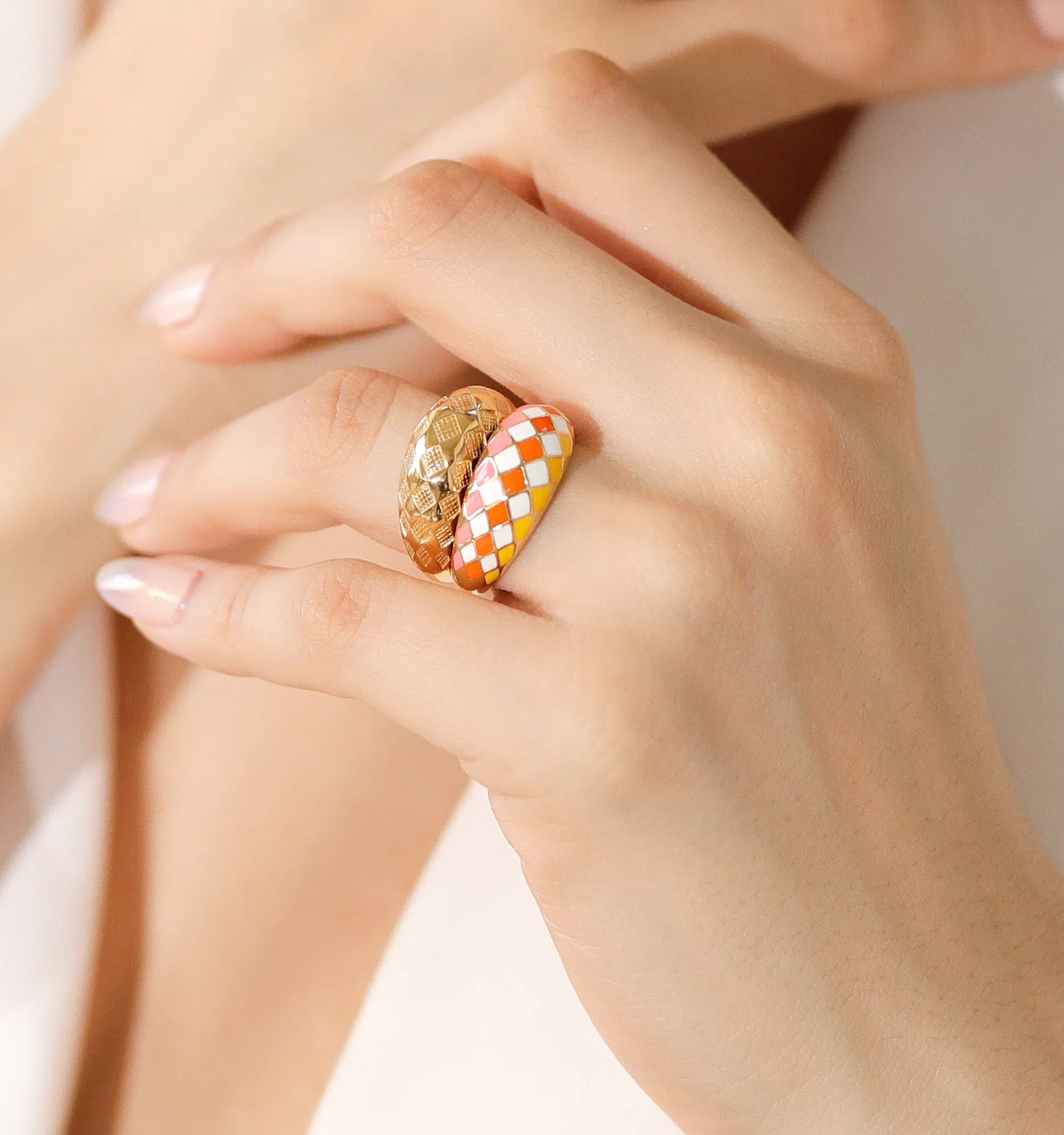 Checker Rings - Sunset Set of 2