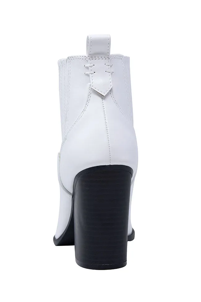 Cheyenne White Pointed Toe Western Booties FINAL SALE