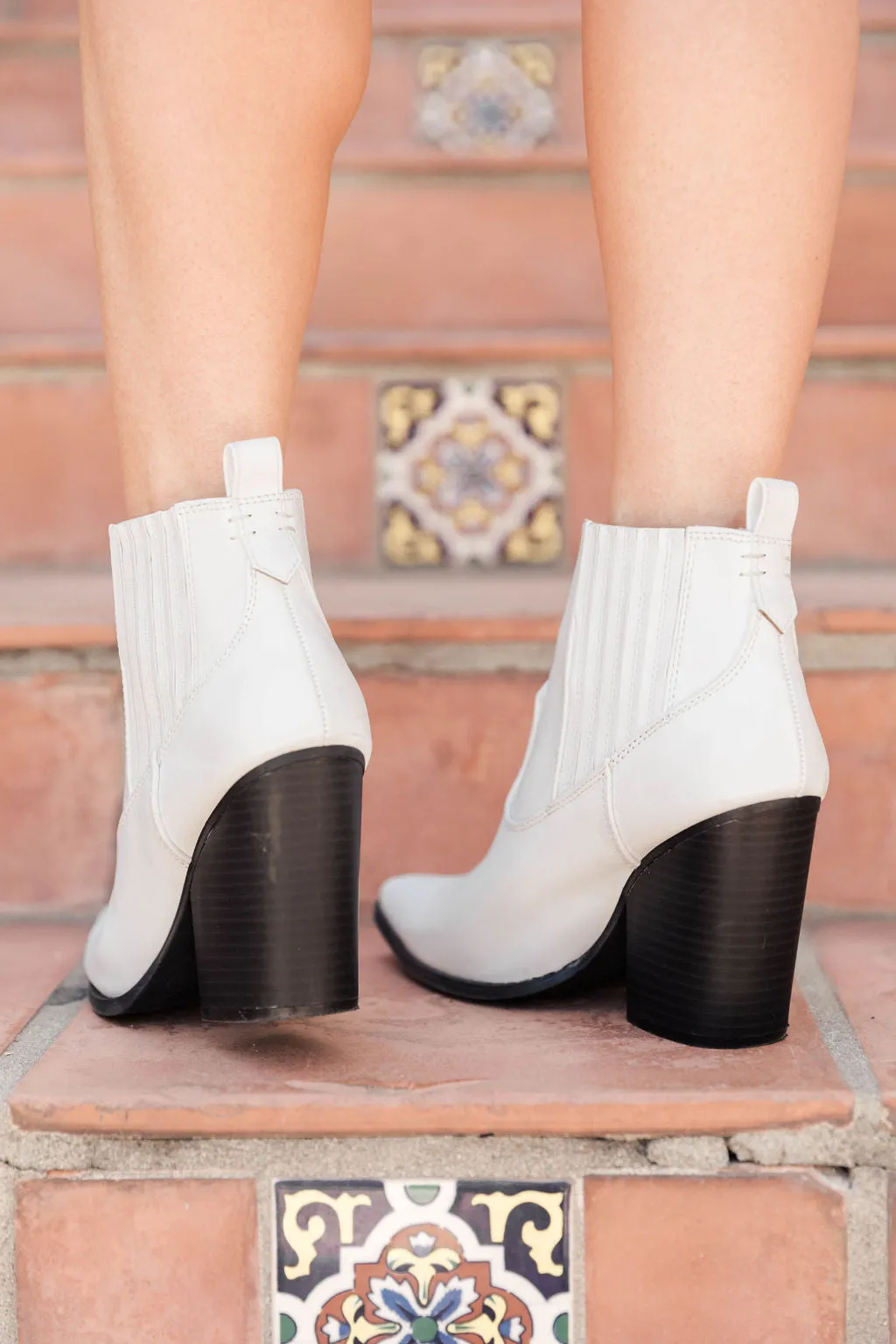 Cheyenne White Pointed Toe Western Booties FINAL SALE