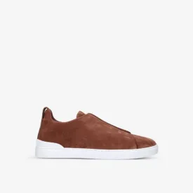 Ermenegildo Zegna Triple Stitch Suede Low Top Sneaker in tan