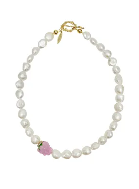 Irregular Shaped Freshwater Pearls with Pink Raspberry Necklace LN009