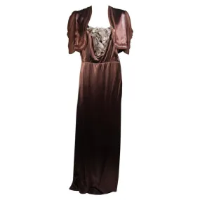 MADAME EME 1920s Brown Silk Gown with Boler Size Small