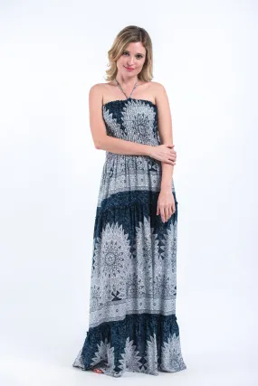 Marble Mandalas Smocked Bandeau Maxi Dress in Indigo