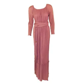 MARY MCFADDEN 1970s Mauve Pleated Gown,Rope Belt Size 10