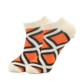 Orange, Black and White Geometric Pattern Ankle Socks (Adult Large - Men's Shoe Sizes 8-12)