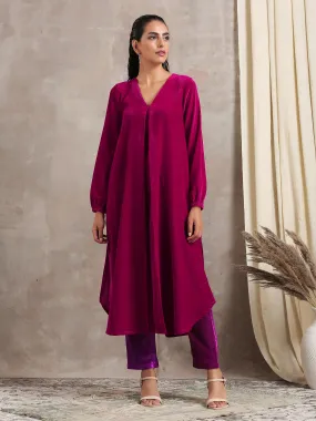 Pink Velvet Pleated Kurta