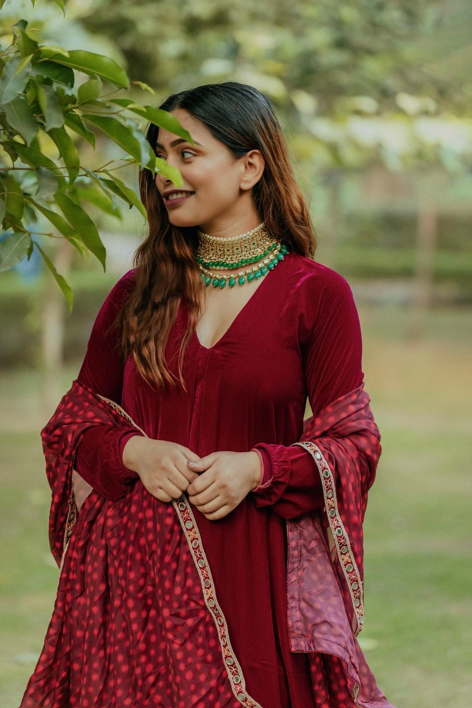 Pink Velvet Pleated Kurta