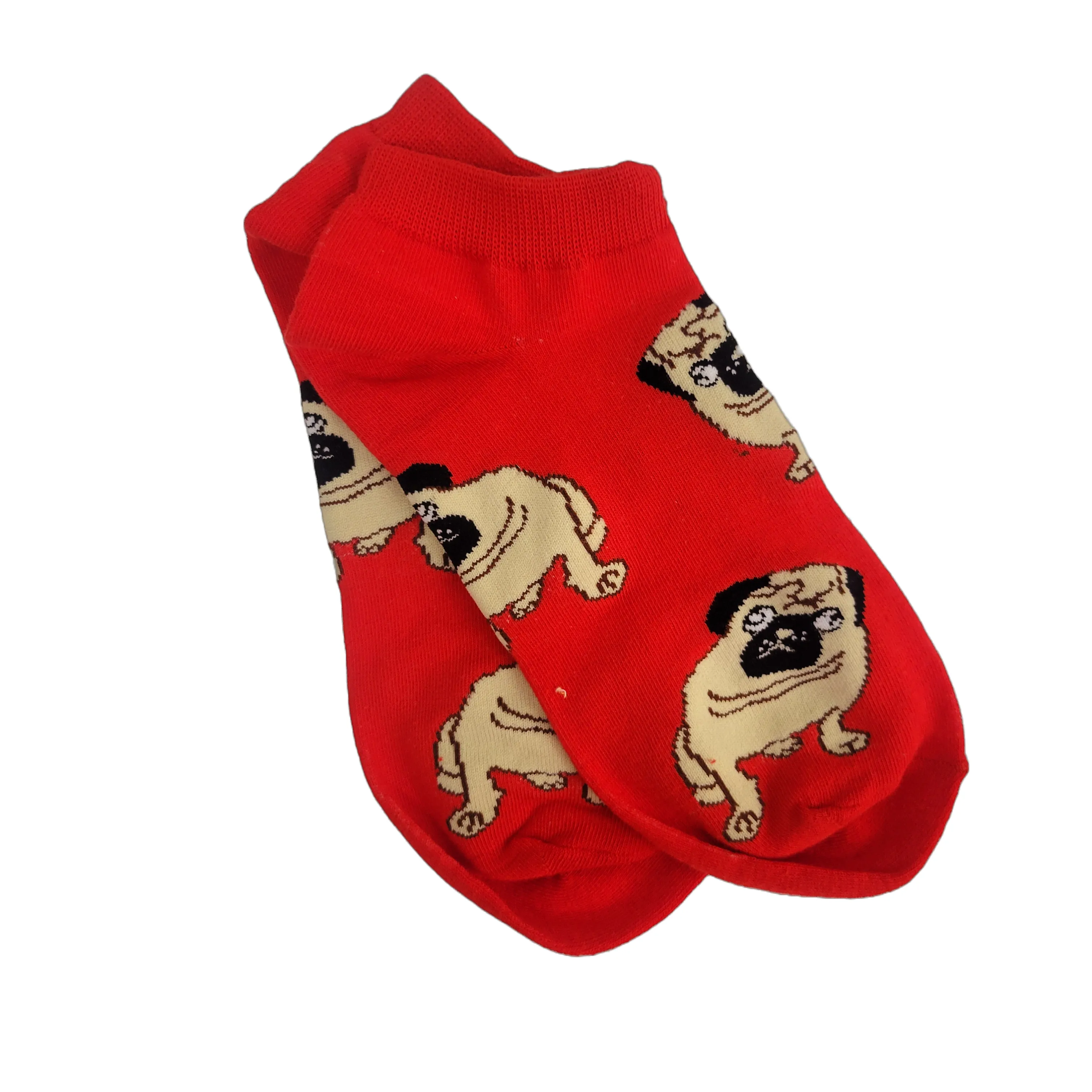 Red Pug Ankle Socks (Adult Medium - Women's Shoe Sizes 5-10)