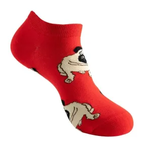 Red Pug Ankle Socks (Adult Medium - Women's Shoe Sizes 5-10)