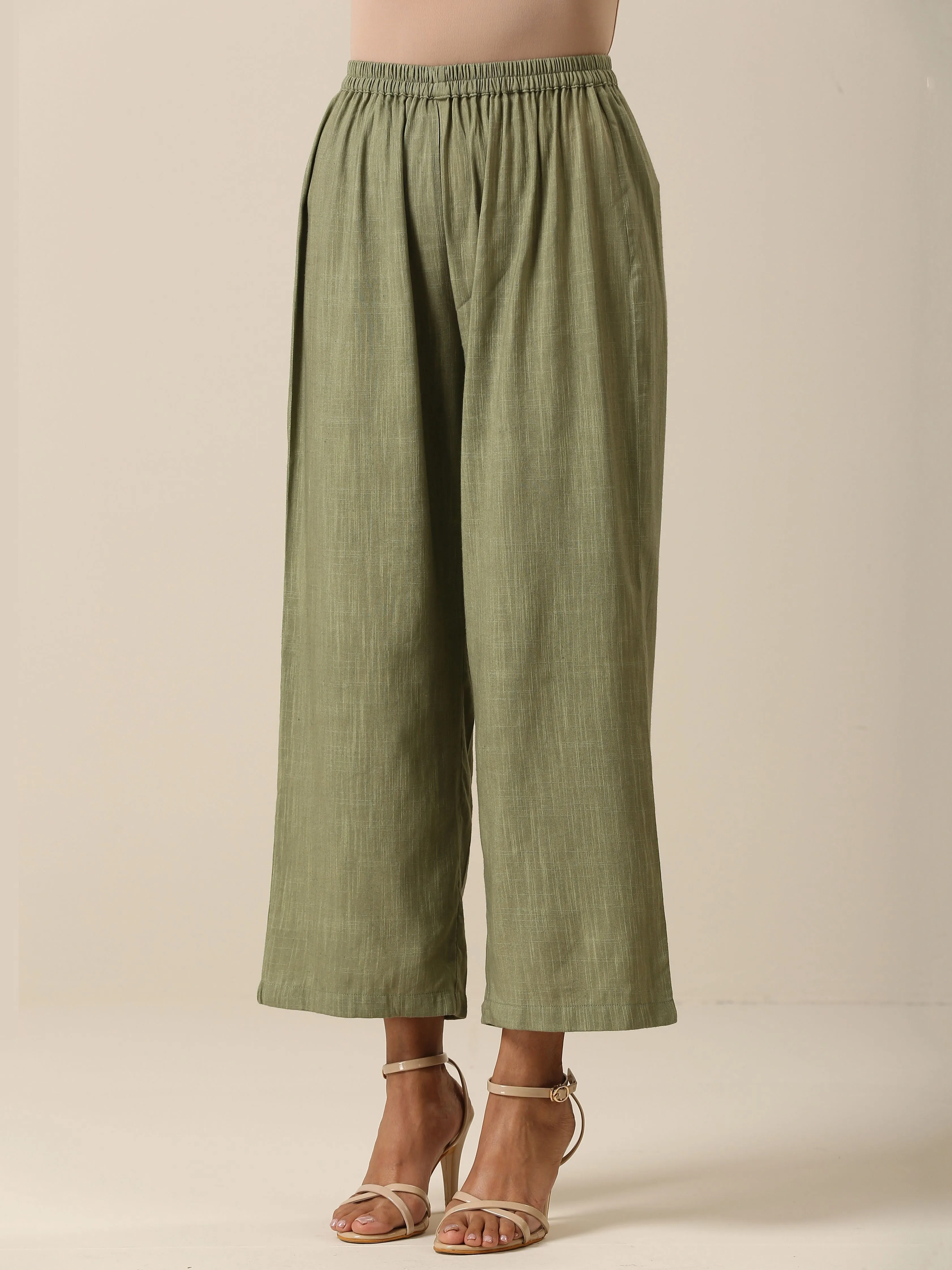 Sage Slub Texture Angrakha Pant Set | Relove