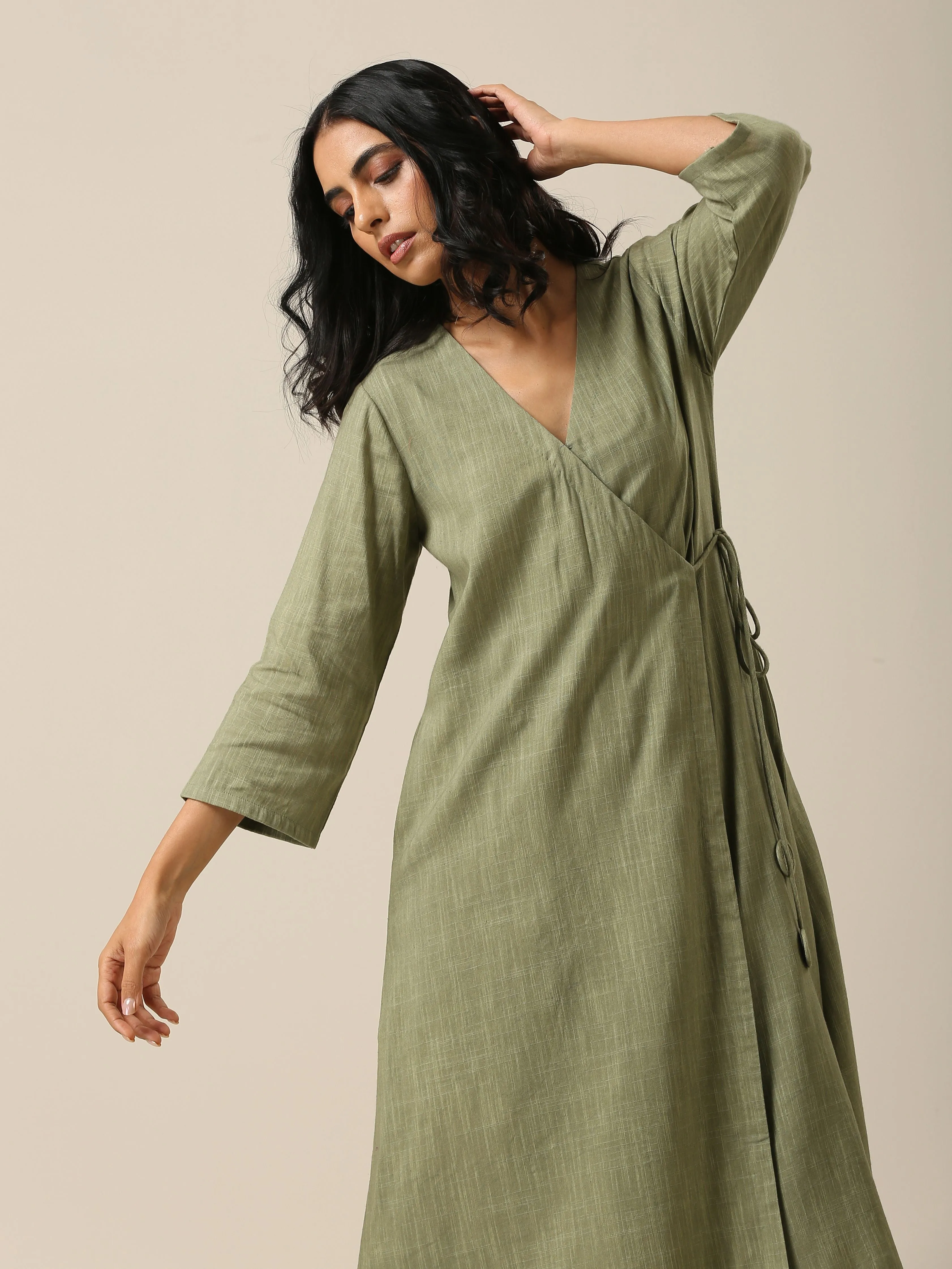 Sage Slub Texture Angrakha Pant Set | Relove