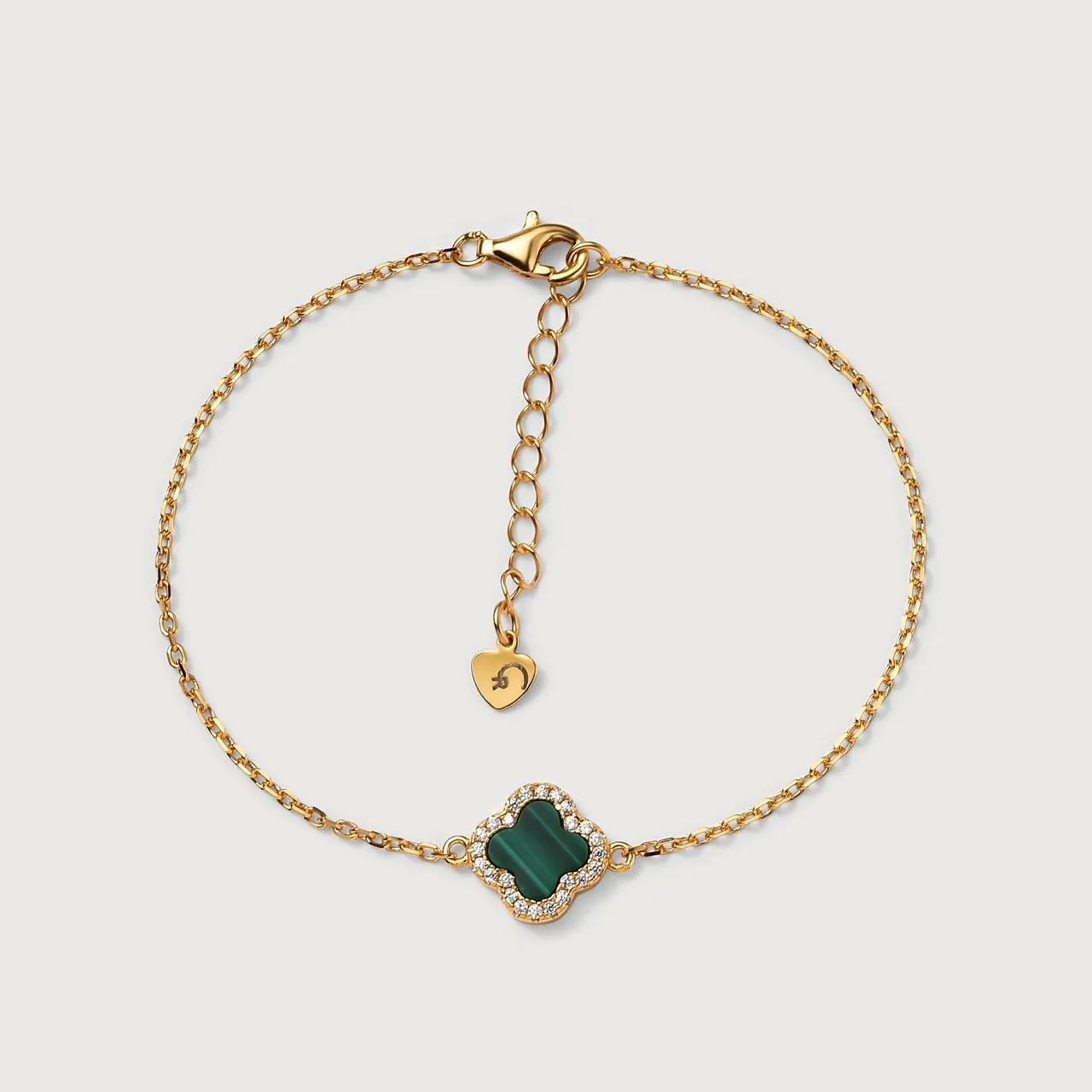 Vintage Clover Malachite Chain Bracelet