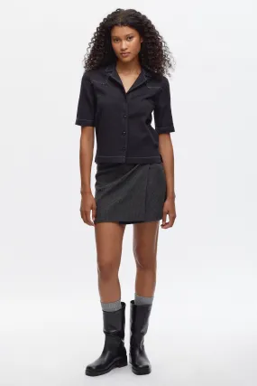 Women's Asmar Shirt in Black Herringbone