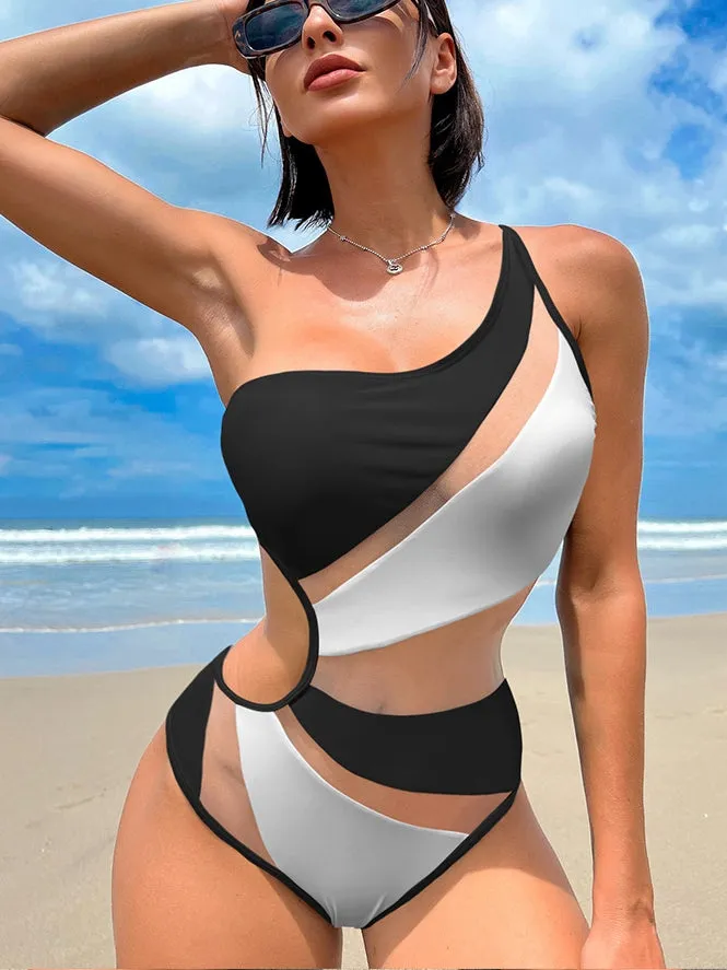 ZASUWA Female Contrast Color Mesh One Piece